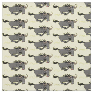 Tissu Drôle wildebeest tourner dessin animé illustration