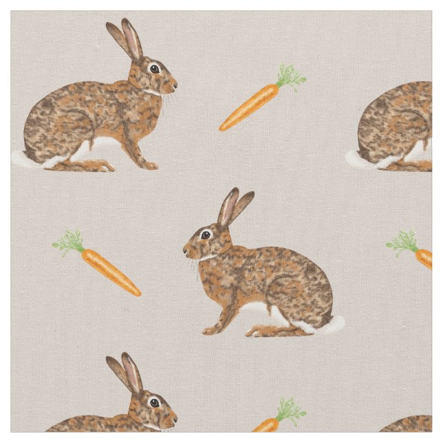 Tissu Easter Spring Hare Bunnies And Carrots On Beige (Fermer)