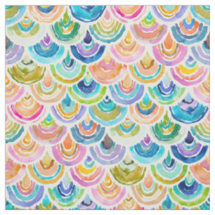 Tissu Échelle de poissons d'aquarelle d'arc-en-ciel de