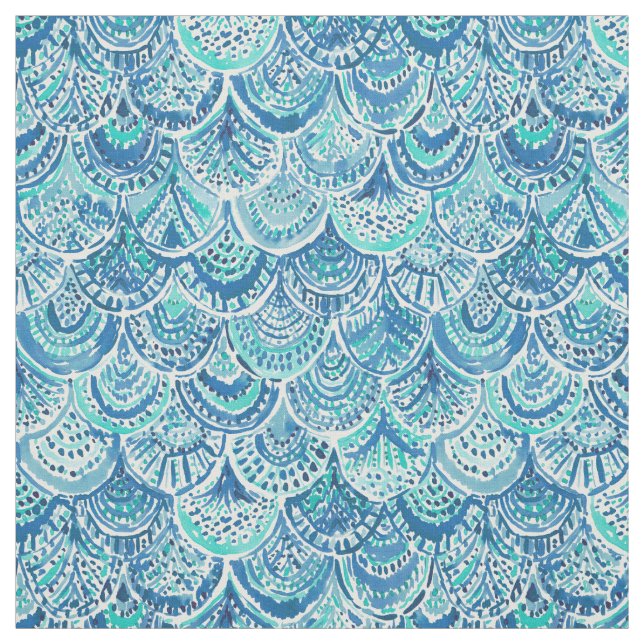 Tissu Échelles bleues de sirène d'aquarelle (Échantillon)