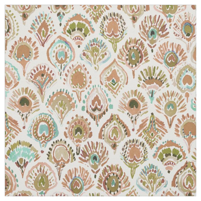 Tissu Échelles et plumes roses de menthe d'or de SIRÈNE (Échantillon)