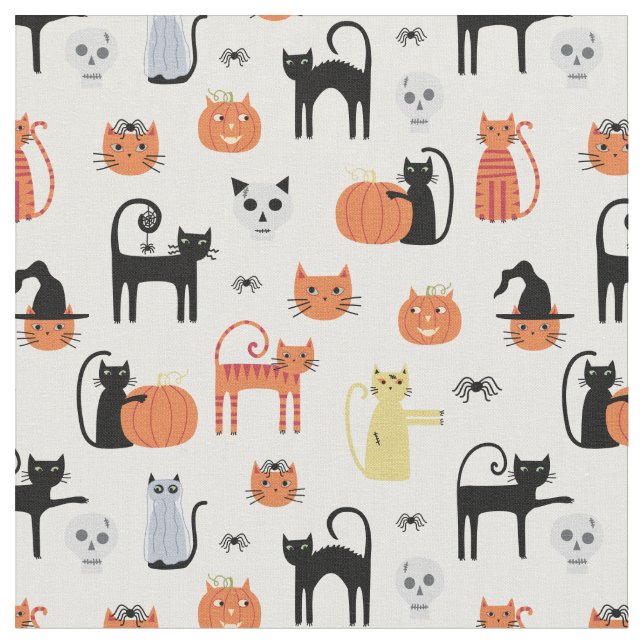 Tissu Éffrayant Motif de chats Halloween (Fermer)