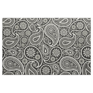 Tissu Elégant blanc Paisley sur Arrière - plan noir