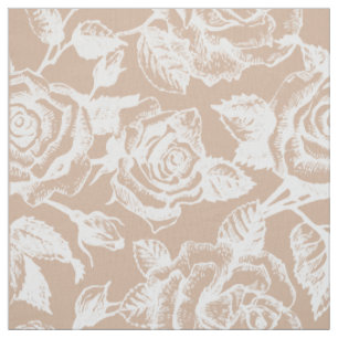 Tissu Élégant Blanc Vintage Roses personnalisé Tan Arriè