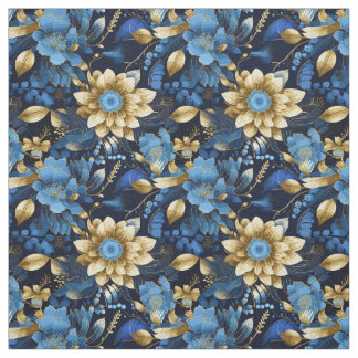 Tissu Elégant Bleu & Or Boho Chic Motif Floral