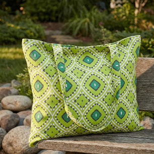 Tissu Élégant Boho Ethnic Lime Green Motif géométrique