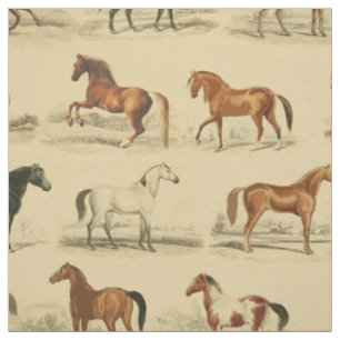 Tissu Élégant Cheval Vintage se reproduit Motif sur Beig