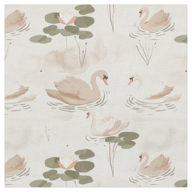 Tissu Élégant motif de cygne neutre (Fermer)