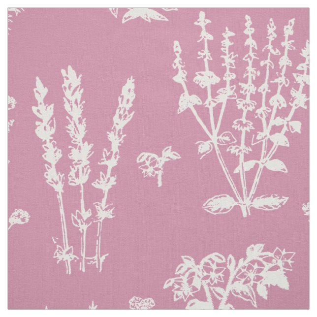 Tissu Élégant Motif de jardin de plantes blanches roses (Échantillon)