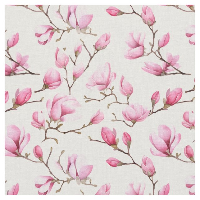 Tissu Élégant motif magnolia rose (Fermer)