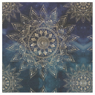Tissu Elégant or Mandala Blue Galaxy Design