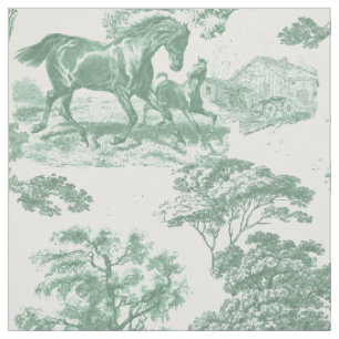 Tissu Elégant tableau Cheval Vert Sage Vintage