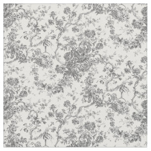 Tissu Élégant Vintage Français gravé Floral Gris-Toi