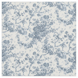 Tissu Élégant Vintage Français gravé Floral Toile-Blue