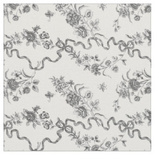 Tissu Élégant Vintage gravé noir Roses et rubans
