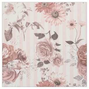 Tissu Élégant Vintage rose Floral Rose Blancs
