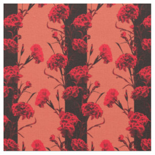 Tissu Élégante carnation de rayures florales rouge-noir