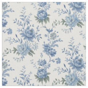 Tissu Elégante Chinoiserie Florale Motif Toile Bleu