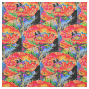 Tissu Elégante couleur abstraite rouge florale noir