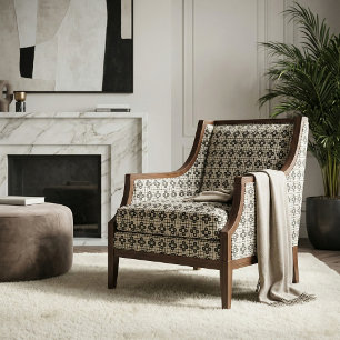 Tissu Elégante Mosaïque Noir & Beige Motif géométrique