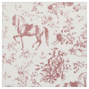 Tissu Elégante Toile Florale Vintage Rose Cheval Rouge
