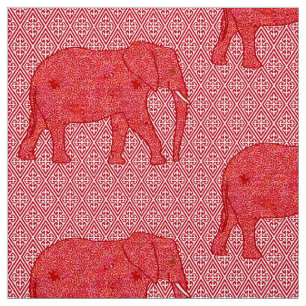 Tissu Éléphant de fleur - rouge-foncé et de corail