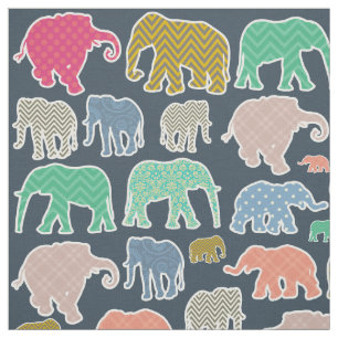 Tissu Eléphants Colorés, Motif Des Eléphants, Zigzag