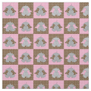 Tissu Eléphants roses et Brown  Pois
