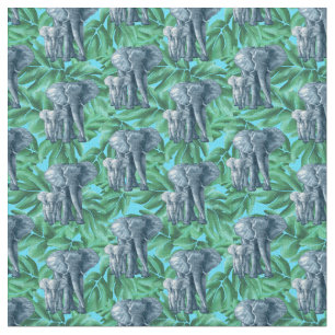 Tissu Elephants Safari Jungle