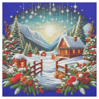 Tissu Embroidered Look Outdoor Winter Christmas Scene