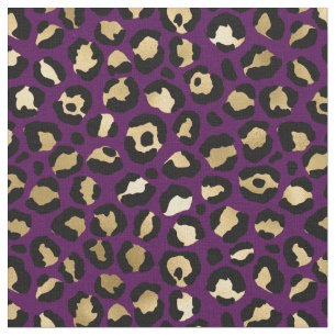 Tissu Empreinte de léopard pourpre et or