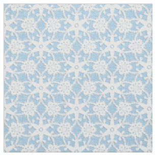 Tissu Empreinte dentelle antique - blanc et bleu ciel