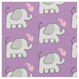Tissu en vichy Eléphants et Coeurs roses