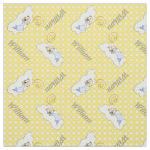 Tissu Enfant dormant, nom et pois jaune pisse pois pépin