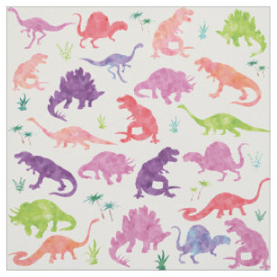 Tissu Enfants Aquarelle Dinosaure Silhouette Pink Purple