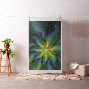 Tissu Etoile Abstraite, Bleu brillant Vert Or Fractal Ar