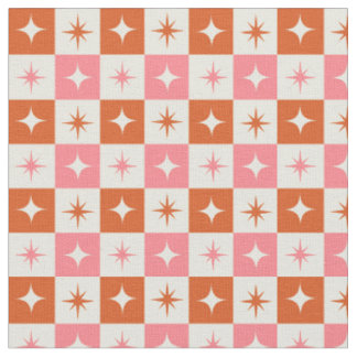Tissu Étoiles Atomiques À Carreaux Rose Orange Milieu Du