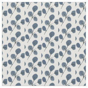 Tissu Eucalyptus verdoyant bleu aquarellisé à la main