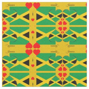 Tissu Fabric jamaïcain et drapeau jamaïcain, Coeurs roug