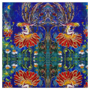 Tissu FAIRY ON THE RED FLOWER IN NIGHT Blue Green
