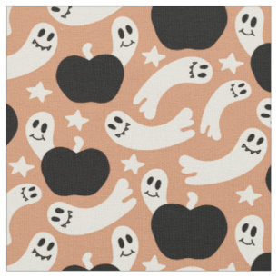 Tissu Fantômes ludiques et citrouilles sur fond noir – H