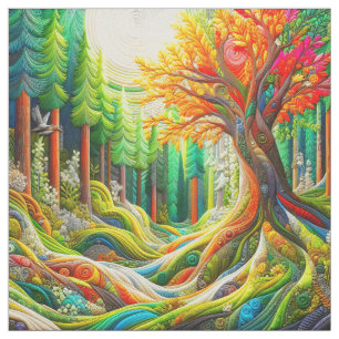 Tissu Faux 3D Brodé Art Moderne Paysage Forêt