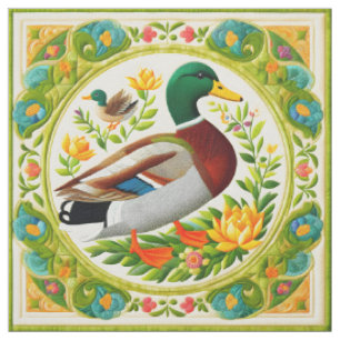 Tissu Faux Brodé et Quilé Look Mallard Canard