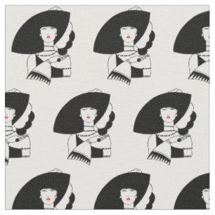 Tissu Femme Art Déco au grand chapeau gants RL