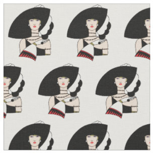 Tissu Femme Art Déco Vintage portant un chapeau des gant