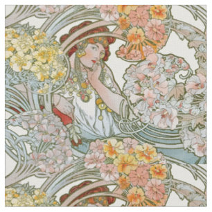 Tissu Femme Art Nouveau et motif floral de Mucha