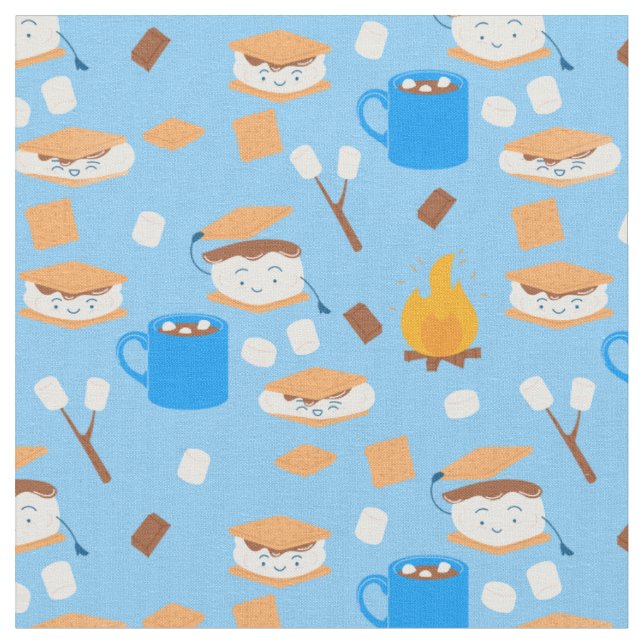 Tissu feu de camp marshmallow chocolat smorate bleu (Fermer)