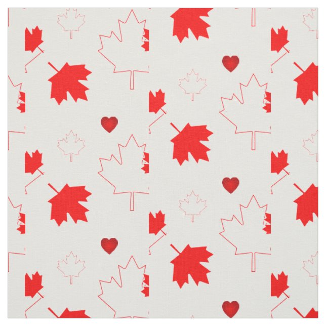 Tissu Feuille d'érable canadienne avec des cœurs sur fon (Échantillon)