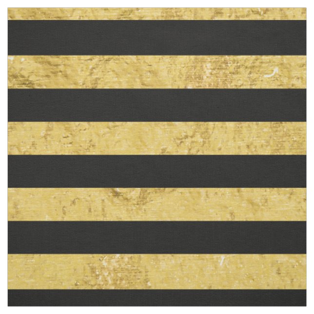 Tissu Feuille d'or élégante et motif noir de rayure (Échantillon)