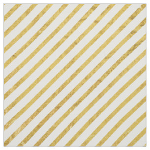 Tissu Feuille d'or et motif diagonal blanc de rayures